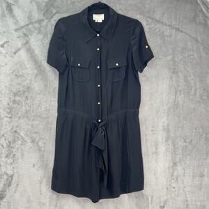 Kate Spade Black Silk Drawstring Utility Romper Sz 6 Chest Pockets Short Sleeves